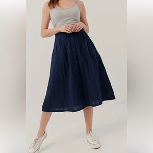 PACT Apparel Women's Maritime Navy The Coastal Button Front Skirt